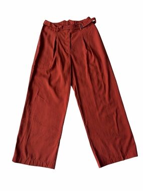 NWT Moon River Rust-Orange Pleated High-Waisted Wide Leg Pants Belted Medium